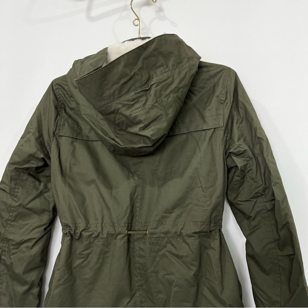Jacket Quilted Lined Olive Green Size Large With Removable Faux Fur Hood Cotton - Picture 4 of 12